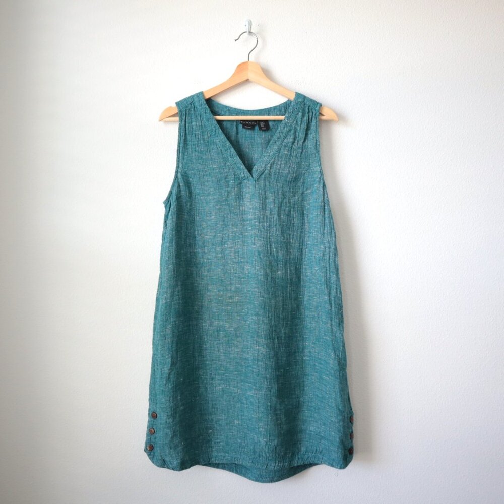 Tahari Teal Sleeveless V-Neck Shift Dress
